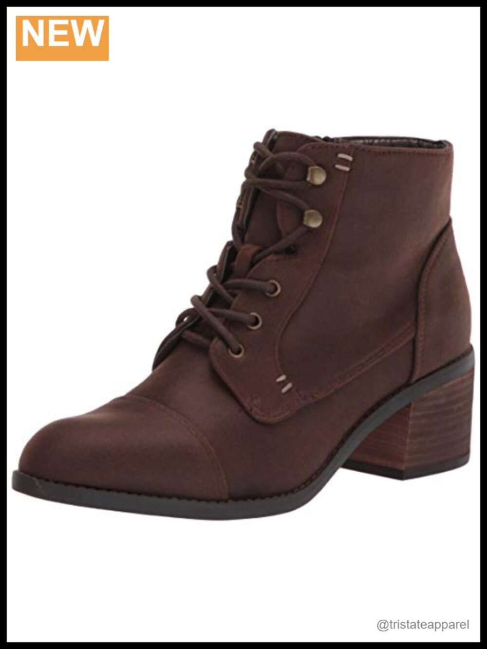 Women's Lace Up Ankle Bootie 2" Block Stacked Heel Zip